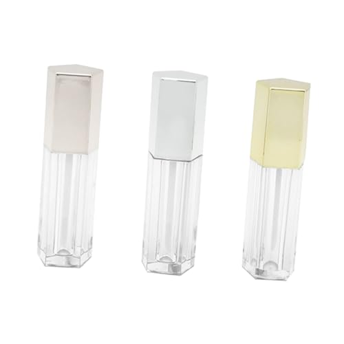 WEKADRIN 3 STÜCKE Teiliges DIY Lippenpflegestift Pentagonal Lippenöl Flasche Leere Lipgloss Behälter Nachfüllbar Tragbar für Frauen Silber Gold Roségold von WEKADRIN