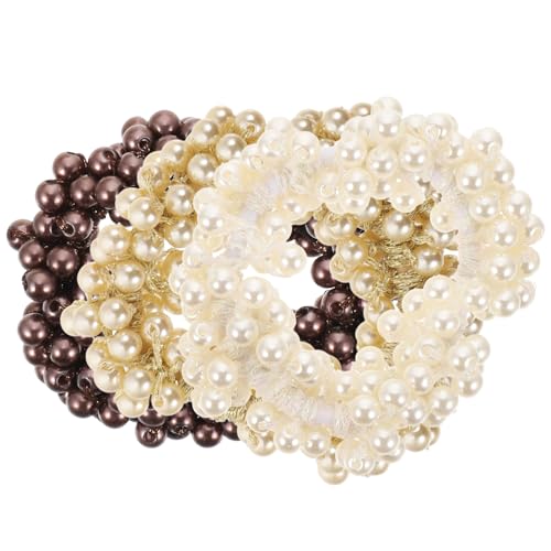 WEKADRIN 3 Stück Elastische Perlen Haargummis Dehnbare Haarbänder als Armbänder Geeignet Modische Haarschmuck für Damen für Ponytails Dutt und Alltag in Weiß und Braun von WEKADRIN