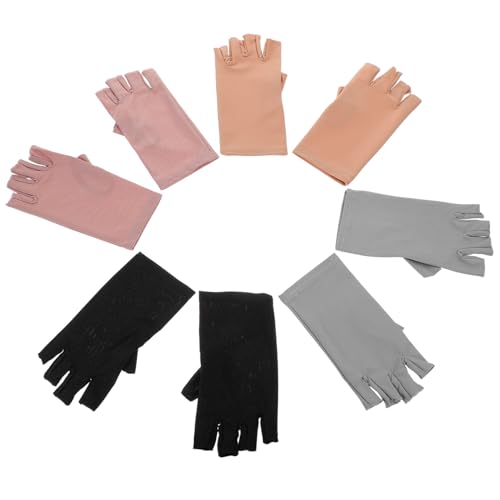 WEKADRIN 4 Paare UV schutz Handschuhe Kurz finger für Damen Nagelkunst Spandex Elastisch Atmungsaktiv UV lampe Gel Nägel Schutzhandschuhe Beige Schwarz Rosé von WEKADRIN