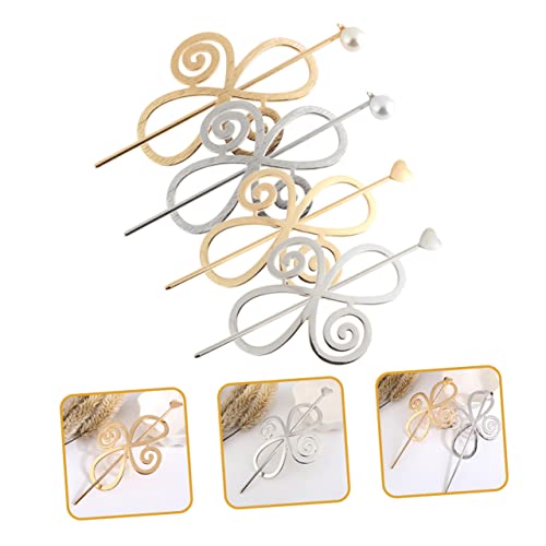 WEKADRIN 4 Sätze Vintage Haarstäbchen Teilig Haarschmuck mit Eleganten Haarnadeln für Dickes Haar Sicherer für Duttfrisuren Glänzende Metalloptik in Gold Silber Damen Accessoire von WEKADRIN