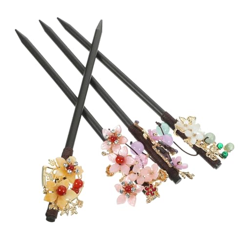 WEKADRIN 4 Stck Teiliges Chinesische Haarnadeln Vintage Haarstäbe mit Blumenmotiv Dekorative Haarschmuckstäbchen für Frauen und Mädchen Eleganter Retro stil Geeignet für Alltag Party und von WEKADRIN