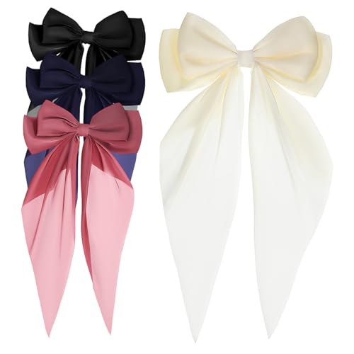 WEKADRIN 4 Stück Haarschleifen Clips für Damen Große Haarschmuck Schleifen Lange Haarspangen für Mädchen Stabil und Rutschfest für Verschiedene Frisuren von WEKADRIN