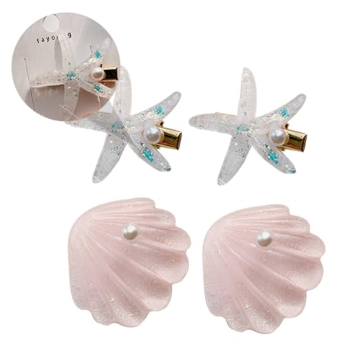WEKADRIN 4 Stück Perlverzierte Haarnadeln Muschel Seestern Haarspangen Haarschmuck Meer Damen Mädchen Elegante Frisur Accessoires von WEKADRIN