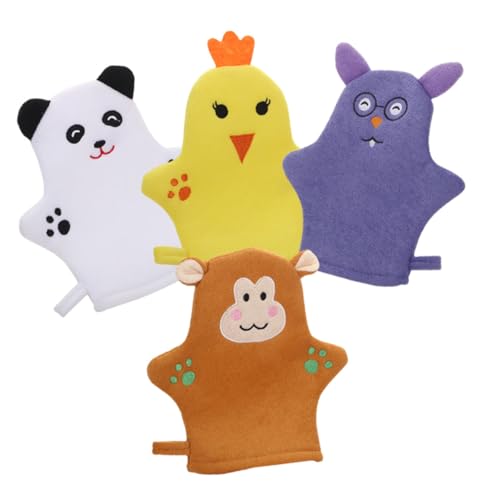 WEKADRIN 4 Stück Teiliges Cartoon Tiere Sanfte Peeling handschuhe für Junge Mädchen Weiche Waschhandschuhe mit Reicher Schaumbildung für Schonende Körperreinigung und Badespaß von WEKADRIN
