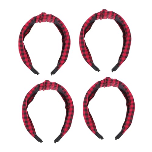 WEKADRIN 4 Stück Teiliges Damen Stirnband Knotendesigns in Retro Karomuster Haarreifen für Alltag Party und Haarschmuck Accessoire in Weinrot von WEKADRIN