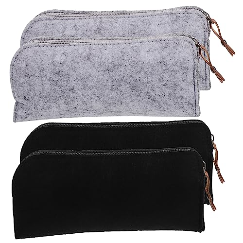 WEKADRIN 4 Stück Teiliges Filz Etui mit Reißverschluss Verschleißfest Großer Stauraum Handliche Federtasche für Schule Make Up Pinsel Schreibwaren Tragbar in Schwarz und Hellgrau von WEKADRIN