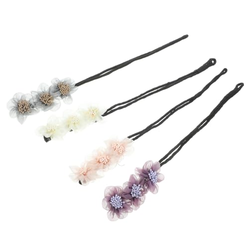 WEKADRIN 4 Stück Teiliges Haar Dutt mit Blumenmotiv Bunte Haargummis für Frauen Eleganter Haarknoten Maker Vielseitige Haar Accessoires für Alltag und Besondere Anlässe von WEKADRIN