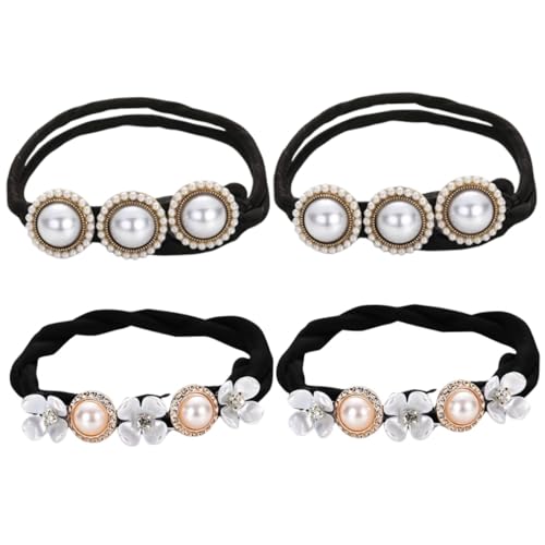WEKADRIN 4 Stück Teiliges Haargummi mit Perlenblumen Dekorative Haarschleifen für Mädchen und Frauen Elastische Pferdeschwanzhalter Vielseitige Frisurhilfe für Dutt und Alltagslook von WEKADRIN