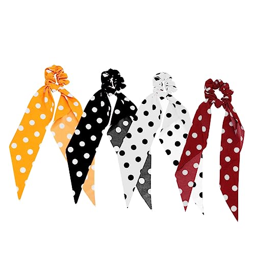 WEKADRIN 4 Stück Teiliges Haargummi mit Schleifenmuster Elastisches Haarband für Damen Langes Haar Stilvoller Ponytail Halter Bunte Punkte Robust und Dehnbar Modisches Zufällige Farbe von WEKADRIN