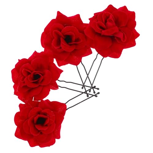 WEKADRIN 4 Stück Teiliges Haarschmuck aus Samt Rosaförmige Haarspangen Braut Haarnadeln Kopfbedeckung für Damen Langlebig und Leicht für Hochzeit und Party von WEKADRIN