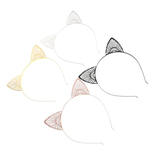 WEKADRIN 4 Stück Teiliges Metall Katzenohren Stirnband Leicht und Verstellbar Niedliches Animal Ear Haarreif für Erwachsene für Party Cosplay Halloween Zubehör in Schwarz Gold Weiß Roségold von WEKADRIN