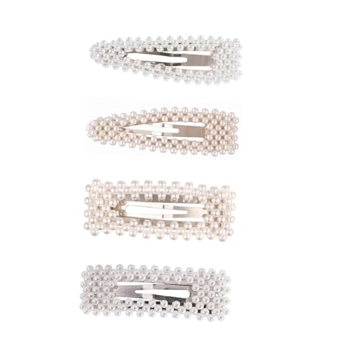 WEKADRIN 4 Stück Teiliges Modische Einfache Haarspangen mit Perlen Stilvolle Haarnadeln in Dreieck Rechteckform Gold Silberfarben Vielseitiger Haarschmuck für Damen und Mädchen von WEKADRIN