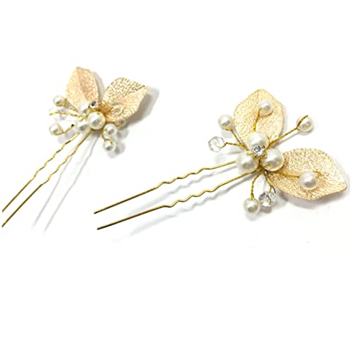 WEKADRIN 4 Stück U Förmige Haarnadeln aus Legiertem mit Perlen und Blattdesign Eleganter Brautschmuck und Haarschmuck für Damen Geeignet für Partys Hochzeiten und Alltag von WEKADRIN