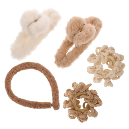 WEKADRIN 5 Stück Teiliges Plüsch Haarband und Haargummi für Frauen Flauschig Weich Geeignet für Dickes Dünnes Lockiges Haar Stabiler Halt Vielseitig für Alltag und Styling von WEKADRIN