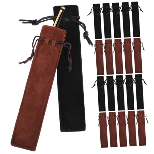 WEKADRIN 50 Stück Samt Stiftbeutel mit Zugband Leichte Schützende Einzeltaschen für Stifte für Schule Büro Geschenkverpackung Kratzfeste Aufbewahrung in Schwarz und Kaffee Tragbar und von WEKADRIN