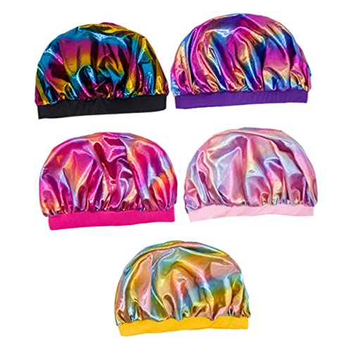 WEKADRIN 5stücke Schlaf Haarhaube Für Erwachsene Und Junge Mädchen Badekappe Mit Verstellbarem Gummiband Duschhut Zum Schutz Der Haare Bade-duschhut in Bunten Farben Für Unterwegs von WEKADRIN
