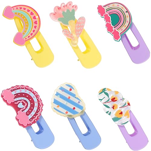 WEKADRIN 6 Stck Teiliges Bunte Haarklammern Mädchen Haarspangen aus Langlebigem Kunststoff Dekorative Kawaii Haarclips mit Blumen und Regenbogen Design für Alltag Party und Besondere von WEKADRIN