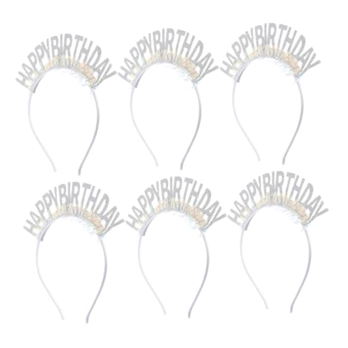 WEKADRIN 6stücke Geburtstags-stirnbänder Mit Glitzer Und Goldenen Lametta-akzenten Kopfbedeckung Für Party Haarband Für Mädchen Und Frauen Weiß Haar-accessoires Für Feiern von WEKADRIN
