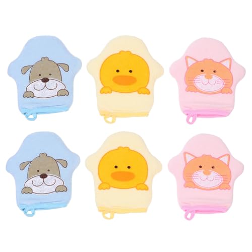 WEKADRIN 6 Stück Teiliges Hautfreundlichem Material mit Bunten Cartoon motiven Sanftes Peeling und Massage für Neugeborene Junge Mädchen und Kleinkinder Einfach zu Greifen und Hautschonend von WEKADRIN