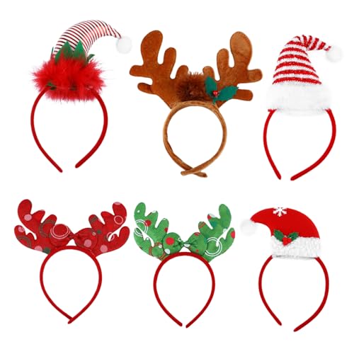 WEKADRIN 6 Stück Weihnachtsstirnbandkopfschnalle Weihnachtsgeweih-Haarreifen Erwachsene Weihnachten Weihnachtszubehör Weihnachtshaarreifen Weihnachtsstirnbänder Stoff (Polyester) von WEKADRIN