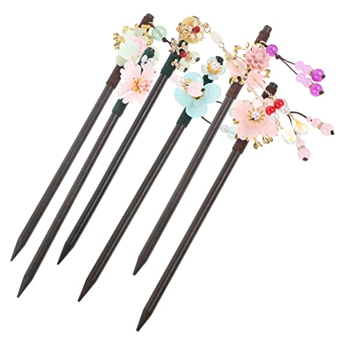 WEKADRIN 6stücke Holz Haarnadel Chinesische Haarstäbchen Vintage Haarnadel Für Frauen Blumen Quasten Haaraccessoires Haarstab Für Dutts Formelle Frisuren von WEKADRIN