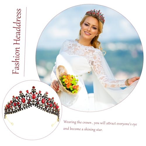 WEKADRIN Barocke Brautkrone mit Strass Wassersteinen Vintage Haarschmuck für Hochzeit und Brautjungfern Dekorative Tiara in Antik Gold Schwarz und Rot Accessoire für Festliche Anlässe von WEKADRIN