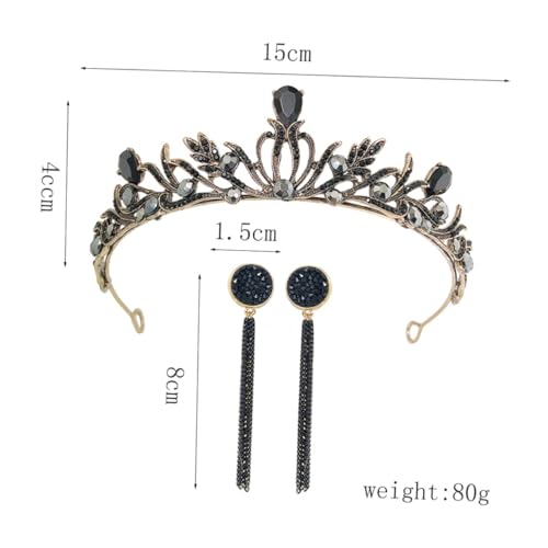 WEKADRIN Barocke Vintage Haarschmuck mit Strasssteinen Schwarzes Haarband und Braut Ohrringe Eleganter Kopfschmuck für Hochzeit Geburtstag Karneval und Festliche Anlässe von WEKADRIN