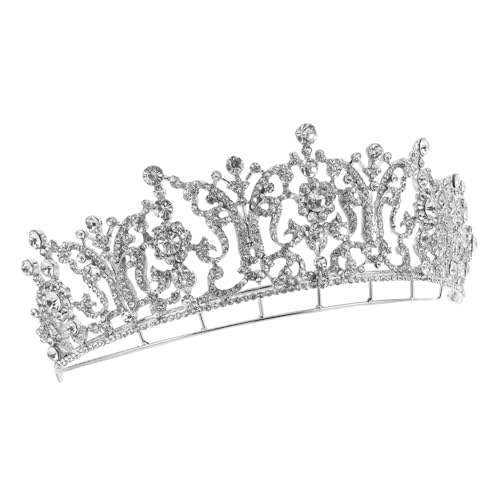 WEKADRIN Braut Tiara Silber Krone mit Funkelnden Kristallen Langlebige Legierung Vielseitig Kombinierbar Sicherer Sitz für Hochzeit und Brautparty von WEKADRIN