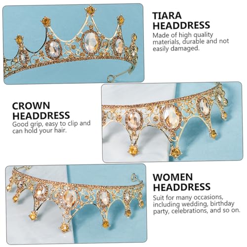 WEKADRIN Brautkrone Hochzeit Tiara Haarschmuck Damen Retro Barock Stil Goldfarbene Party Krone mit Stabilem Ringdesign für Festlichen Schmuck von WEKADRIN