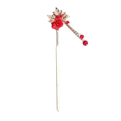 WEKADRIN Chinesischer Haarstab mit Vintage Quaste Eleganter Haarschmuck für Damen Traditioneller Haarnadel Stab Dekoratives Accessoire für Kostüme und Festfrisuren Rot von WEKADRIN