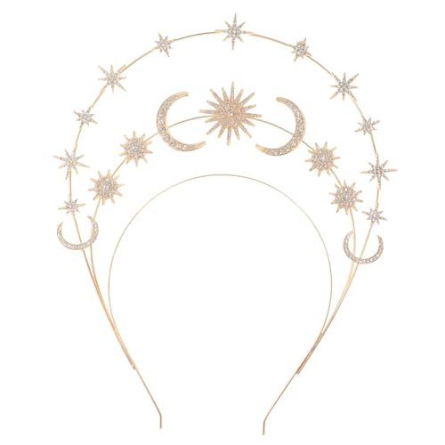 WEKADRIN Damen Haarreif mit Stern und Mond Metallkrone Mehrlagiges Leichtes Stirnband für Hochzeit Party und Alltag Komfortabel und Sicher Tragbar Modisches Accessoire von WEKADRIN