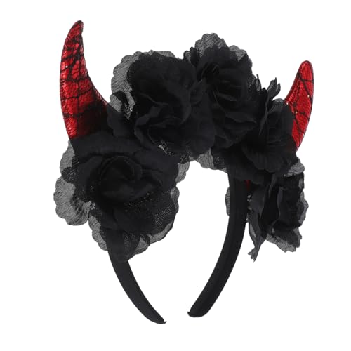 WEKADRIN Devil Horn Headband mit Schwarzen Rosen Halloween Kopfschmuck für Cosplay und Karneval für Mottopartys und Maskeraden WEKADRIN Devil Horn Headband mit Schwarzen Rosen Halloween Kopfschmuck für Cosplay und Karneval für Mottopartys und Maskeraden von WEKADRIN