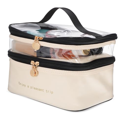 WEKADRIN Doppellagige Kosmetiktasche Damen Wasserabweisend mit Elastischen Bändern Große Reise Make-up Tasche Organizer Kulturbeutel mit Griff für Make-up und Pflegeprodukte von WEKADRIN
