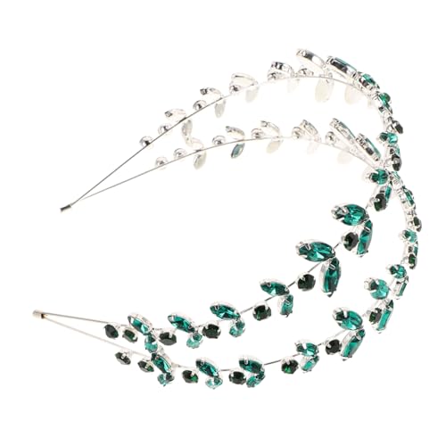 WEKADRIN Doppeltes Haarband mit Grünem Schmuckstein Europäisch-amerikanisches Blattdesign Handgefertigter Brautschmuck Komfortabler Sicherer Sitz Eleganter Haarschmuck für Hochzeit und von WEKADRIN