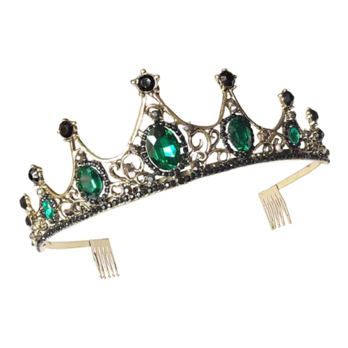 WEKADRIN Eleganter Braut Haarkamm mit Strass und Grün Goldener Krone Stilvolles Hochzeitskopfschmuck Accessoire für Frauen Geeignet für Fotoshootings Partys und Besondere Anlässe von WEKADRIN
