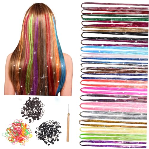 WEKADRIN Farben Haarsträhnen Lametta Glitzer Extensions Leichte Schimmernde Hair Tinsel Strands für Vielseitiges Styling und Flechten Geeignet für Damen Mädchen und Besondere Anlässe von WEKADRIN