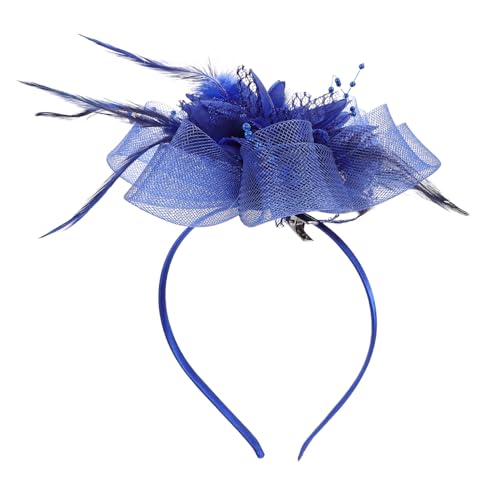 WEKADRIN Fascinator Haarschmuck mit Netzhut und Leichter Haarclip und Haarreif für Damen Eleganter Vintage Kopfschmuck für Hochzeiten Partys und Teepartys in Royalblau von WEKADRIN