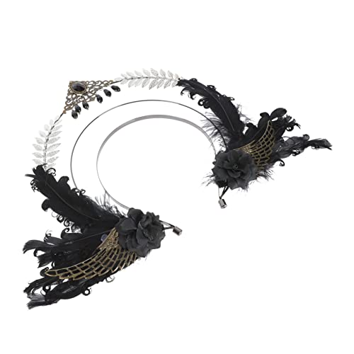 WEKADRIN Federschmuck Stirnband mit Funkelnden Strasssteinen Leichter Haarreif für Halloween Bühnenauftritte und Maskeraden Modischer Kopfschmuck für Damen Party Accessoire in Schwarz von WEKADRIN