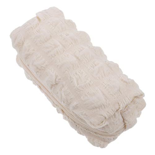 WEKADRIN Große Kosmetiktasche Weich mit Hoher Kapazität Cremiger Puff Stil Weiche Make up Tasche in Beige Vielseitige Kultur Stifttasche für Damen und Mädchen Einzigartiges Schlichtes von WEKADRIN