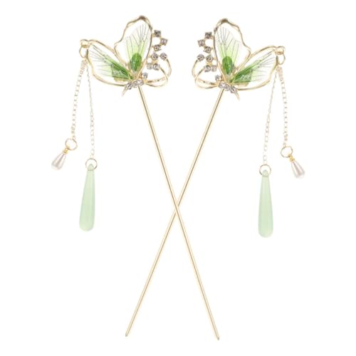 WEKADRIN Grüne Schmetterlingsquaste Für Frauen Vintage-haarschmuck Aus Metall Baumelnde Quasten Haarstäbchen Für Asiatisches Haar Handgefertigtes Haar Für Kopfschmuck von WEKADRIN