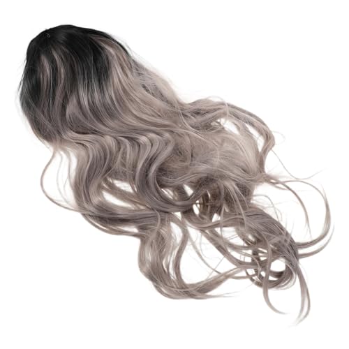WEKADRIN Heat Resistant Long Wavy Grey Wig für Damen Synthetische Komfortable Lockenperücke mit Verstellbarem Netz Natürlicher Look Farbverlauf Schwarz Alltag Party und Cosplay von WEKADRIN