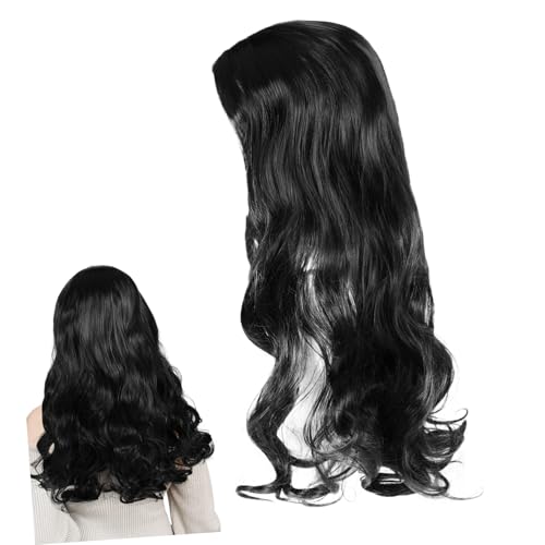 WEKADRIN Lange Gewellte Perücke für Damen Schwarz Mittellang Synthetisch Hitzebeständig Natürlich Aussehend Weich Atmungsaktiv für Party Cosplay Alltag von WEKADRIN