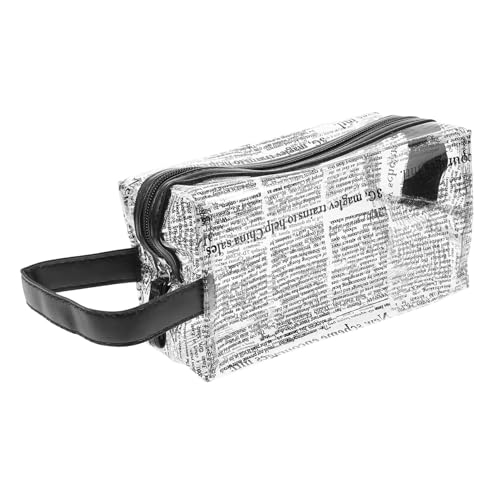 WEKADRIN Makeup Bag Im Zeitungsdesign PVC Kosmetiktasche Für Reisen Tragbar Für Toilettenartikel Make-up-Organizer Kosmetikbehälter von WEKADRIN