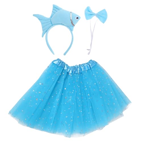 WEKADRIN Meerestier Kostüm Set mit Plüsch Fisch Haarband und Blauem Tüllrock Weiches Bequemes Verkleidungskostüm für Alltag Halloween und Partys Strapazierfähig und von WEKADRIN