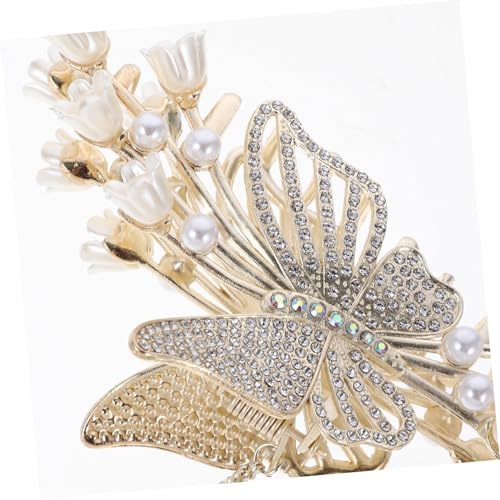 WEKADRIN Metall Haarklammer Schmetterling Design Strass Perle Haarschmuck für Damen Robuste Rutschfeste Klauenclip für Dickes Haar Modisches Accessoire für Hochzeit und Alltag von WEKADRIN