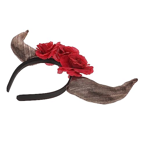 WEKADRIN Mexikanischer Day Of The Dead Haarreif mit Roten Rosen und Hörnern Festliches Party Haarband für Damen Bequemer für Kostüm Festival und Cosplay von WEKADRIN
