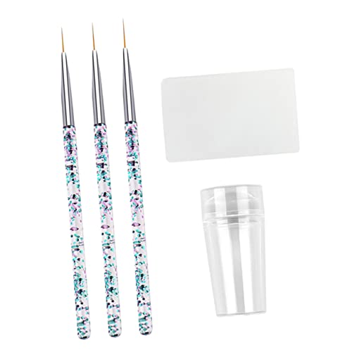 WEKADRIN Nail Art Liner Teilig mit Transparenten Nagelstiftpinseln und Stempel mit Abdeckung Langlebiger Nylonpinsel für Präzise Maniküre und Nageldesign Zuhause von WEKADRIN