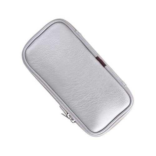 WEKADRIN PU Leder Kosmetiktasche Silber mit Reißverschluss Leichter Makeup Pinsel Organizer Tragbarer Make Up Pinselhalter für Damen Praktischer Reise Kosmetikbeutel von WEKADRIN