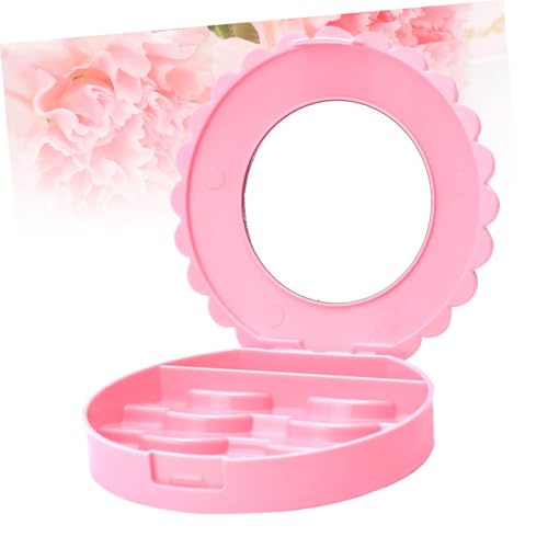 WEKADRIN Plastik Wimpern Aufbewahrungsbox mit Spiegel Rosa Eyelash Organizer mit Chic Schleifen Design Kompakt Kosmetik Organizer Tragbar für Falsche Wimpern Praktisch für Makeup Unterwegs von WEKADRIN
