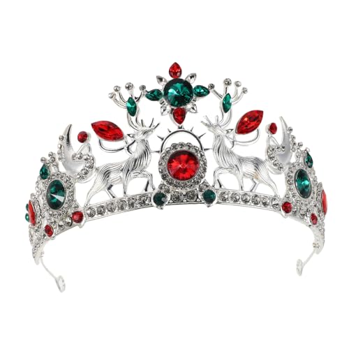 WEKADRIN Rhinestone Braut Haarschmuck Weihnachtskrone mit Elch und Schneeflocken Leichter Legierungs-haarreif für Frauen Festliches Accessoire für Hochzeit Party Halloween Cosplay von WEKADRIN